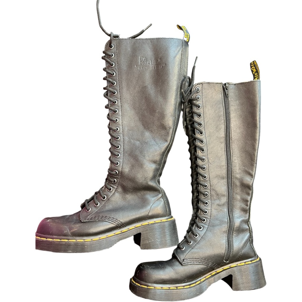 Dr. Martens knee high leather black boots size US 6. Side zip, 2” heel. - Picture 2 of 8